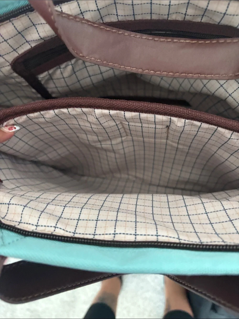 Pendleton Turquoise Aztec-Pattern Tote with Brown Trim